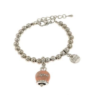 BYSIMON - Bracciale in Metallo con campanella portafortuna rosa antico, con scritta Capri