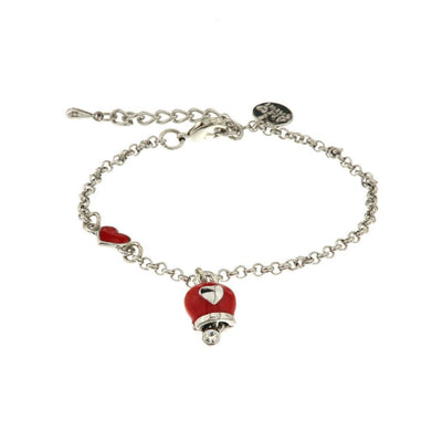 BySimon - Bracciale in Metallo con cuore e campanella portafortuna rossa