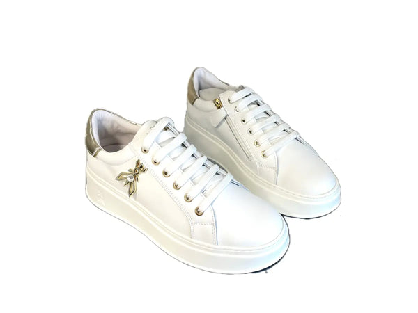 PATRIZIA PEPE Sneaker donna in pelle bianca e logo platino