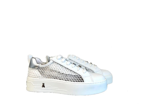 PATRIZIA PEPE Sneakers donna in pelle bianca e rete con strass