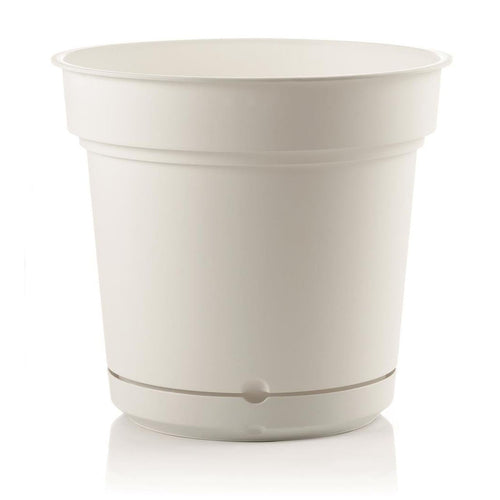 Vaso tondo con SOTTOVASO in resina COLORATI da esterno e giardino FIORI PIANTE PIANTA (VASO 28 CM - BIANCO)