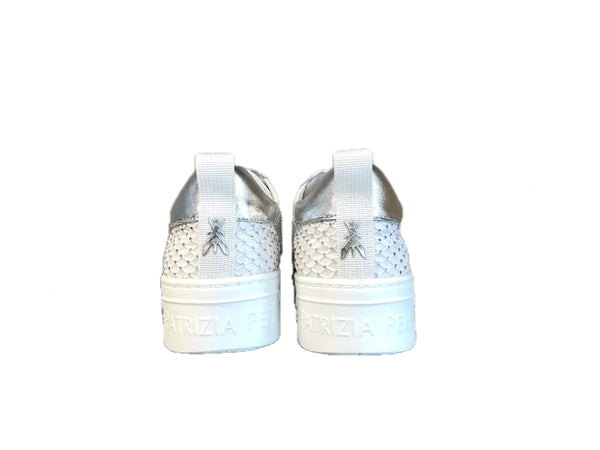 PATRIZIA PEPE Sneakers donna in pelle bianca e rete con strass