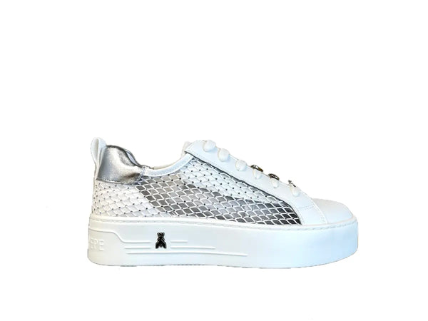 PATRIZIA PEPE Sneaker donna in pelle bianca e rete con strass
