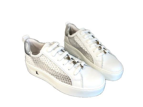 PATRIZIA PEPE Sneaker donna in pelle bianca e rete con strass