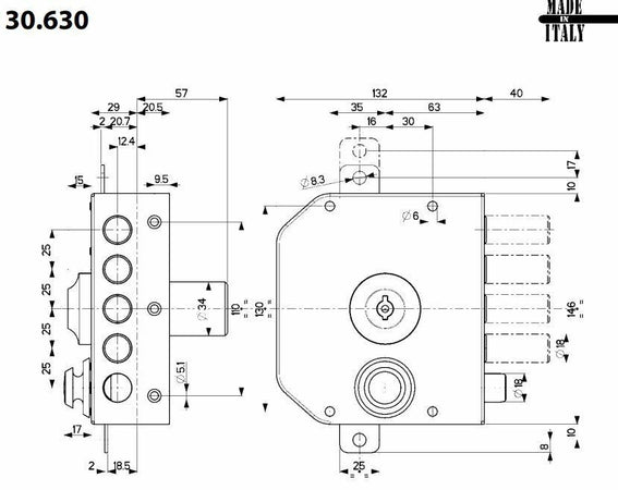 Mottura serratura ad applicare sinistra da 60mm con scrocco per porte legno e ferro