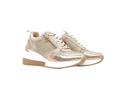 XTI Sneaker donna Zeppa color oro glitterato