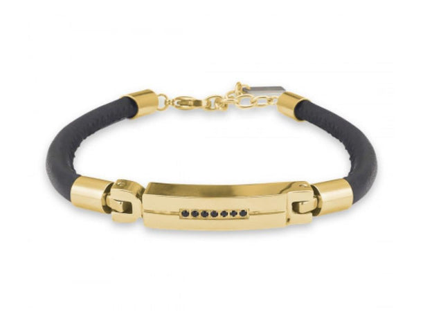 Boccadamo - Bracciale in pelle, Pvd oro e zirconi neri