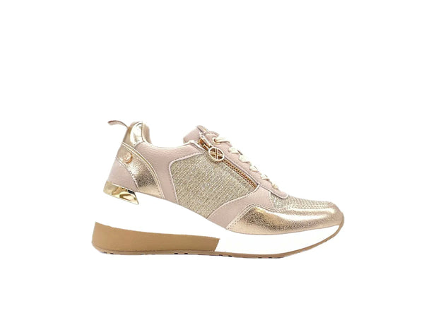 XTI Sneaker donna Zeppa color oro glitterato