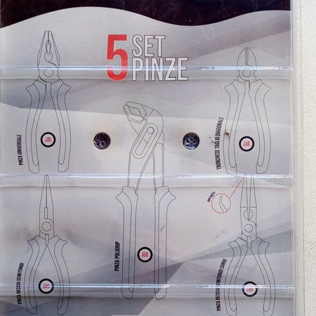 Set di 5 pinze assortite uso universale con impugnatura antiscivolo