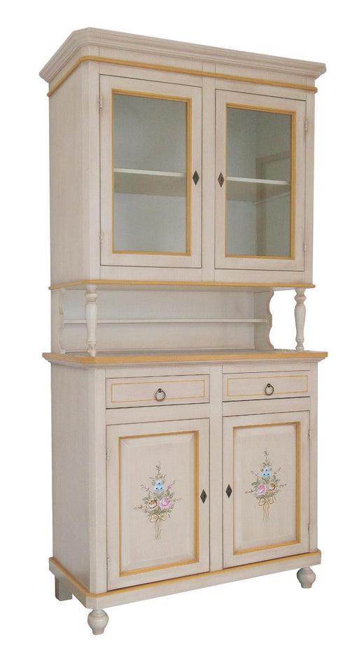 CRISTALLIERA ARTE POVERA 2 PORTE AVORIO PATINATO CON DECORI L.104 P.43 H.208