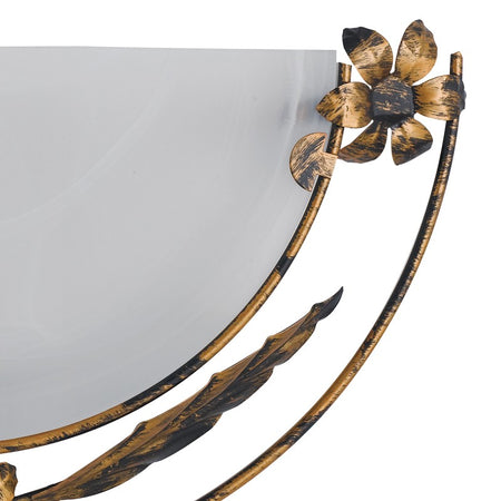 Applique Lunetta Vetro Alabastro Bianco Cornice Metallo Anticato Interno Classico E27