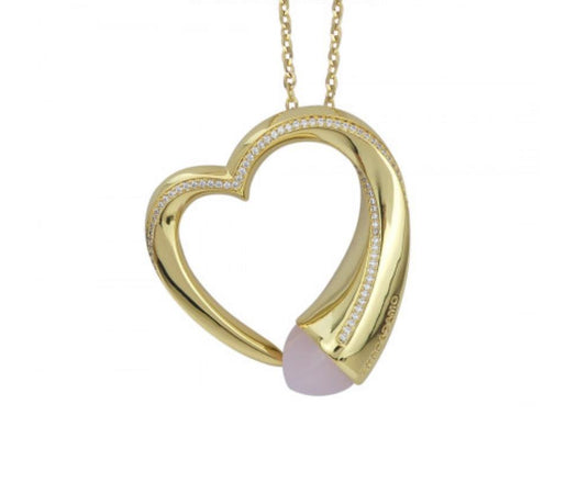 Boccadamo - Collana con cuore pendente e cristallo color quarzo rosa
