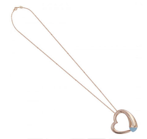Boccadamo - Collana rodiata con pendente contrariè a forma di cuore e cristallo acquamarina e filo di zirconi.