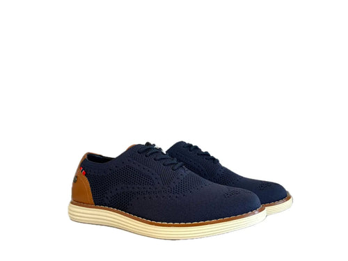 XTI Scarpe stringate uomo in tessuto navy con particolari cuoio