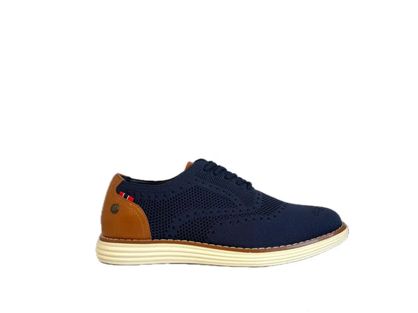 XTI Scarpe stringate uomo in tessuto navy con particolari cuoio