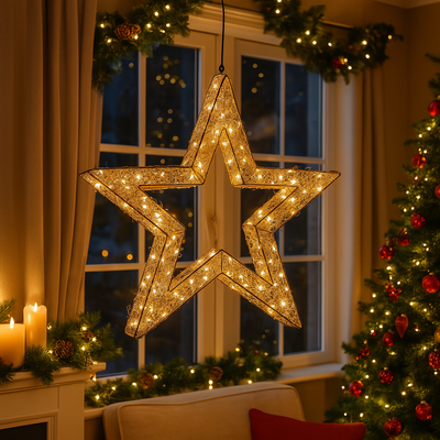 Stella natalizia, con Timer, con luce LED a luce extra-calda per decorazioni natalizie