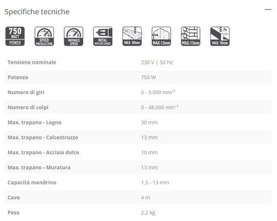 FF-Group ID 750 PRO trapano a percussione da 750W uso professionale