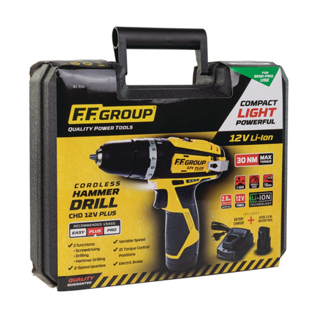 FF-Group CHD 12V PLUS trapano avvitatore con percussione con 2 batterie uso semi professionale
