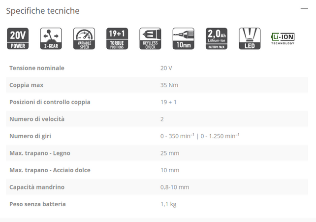 FF-Group CDD/35 20V PLUS trapano avvitatore con 1 batteria uso semi professionale