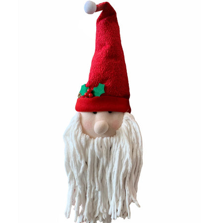 Puntale per albero buffo babbo natale con cappello e barba h 45 cm decorazione