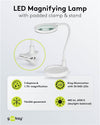 Lampada LED con Lente d'ingrandimento Base di Appoggio e Clip da Tavolo 6W Bianco