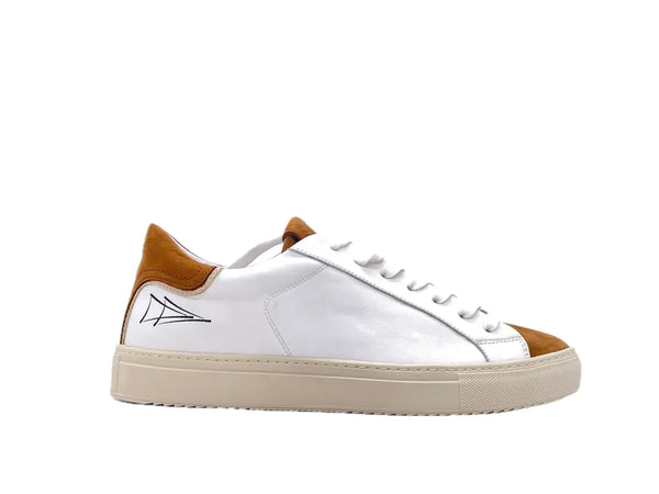 NEVVER CALI Sneaker uomo in pelle bianca e nubuk cuoio