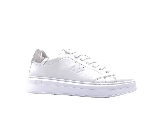 SUN68 GRACE LEATHER Sneaker donna in pelle bianca con dettaglio beige