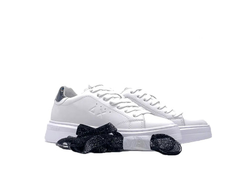 SUN68 GRACE LEATHER Sneaker donna in pelle bianca con dettaglio nero