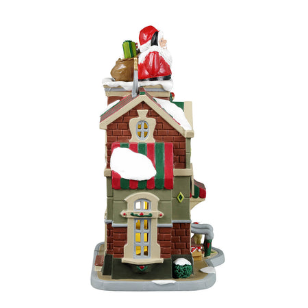 Decorazione per villaggio di Natale "Il negozio di Babbo Natale" in porcellana, con luci e suoni