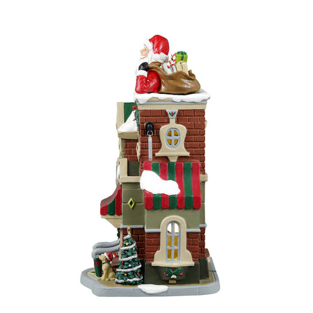 Decorazione per villaggio di Natale "Il negozio di Babbo Natale" in porcellana, con luci e suoni