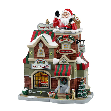 Decorazione per villaggio di Natale "Il negozio di Babbo Natale" in porcellana, con luci e suoni