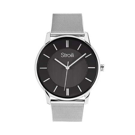Stroili -Orologio  Solo Tempo Cassa E Bracciale In Acciaio - Quadrante Nero