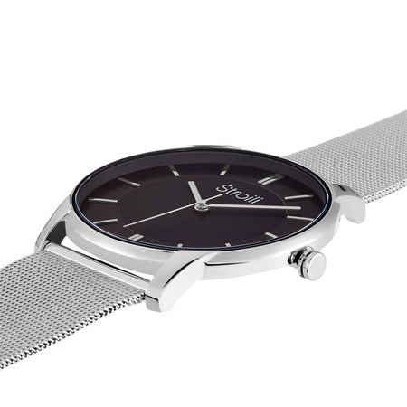 Stroili -Orologio  Solo Tempo Cassa E Bracciale In Acciaio - Quadrante Nero