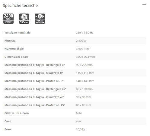FF-Group CS 14/2400 PRO troncatrice da banco da 2400W disco da 355mm per taglio ferro - uso professionale