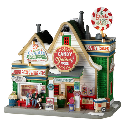 Edificio per villaggio di Natale Candy Galore & More in resina con luci