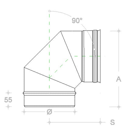 Gomito curva acciaio inox 450mm 5 decimi a 90 gradi AISI 304