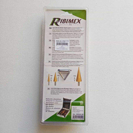 Ribimex set 3 punte frese a scalini HSS per legno acciaio plastica