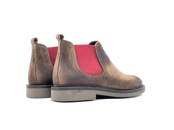 EXTON polacchino uomo scamosciato marrone con elastici rossi