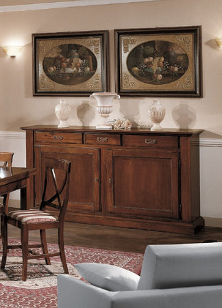 MOBILI 2G - MADIA CREDENZA ARTE POVERA 2 PORTE IN LEGNO TINTA NOCE  L.196 P.50 H.104