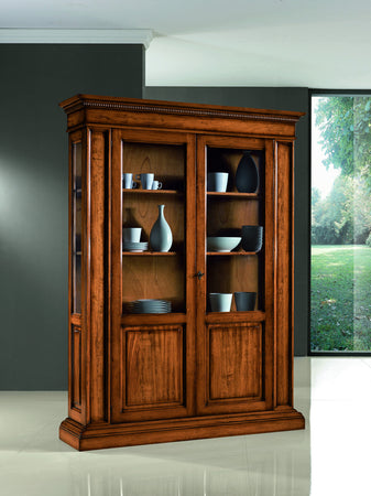 MOBILI 2G - VETRINA ARTE POVERA 2 PORTE IN LEGNO TINTA NOCE L.155 P.48 H.210
