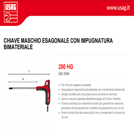 Usag art. 280HG chiave maschio esagonale da 5,0mm con impugnatura bimateriale