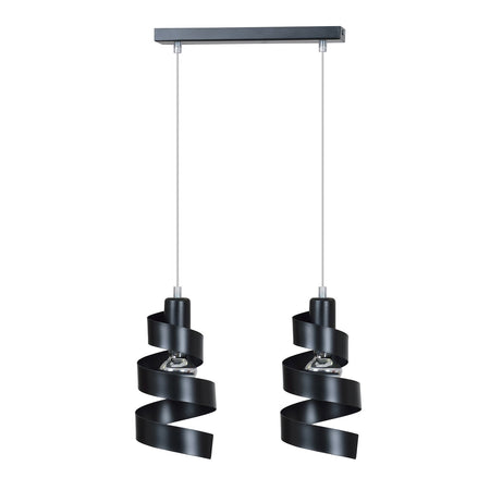 Lampadario Moderno 2 Luci Saga In Acciaio Nero Con Fasce A Spirale