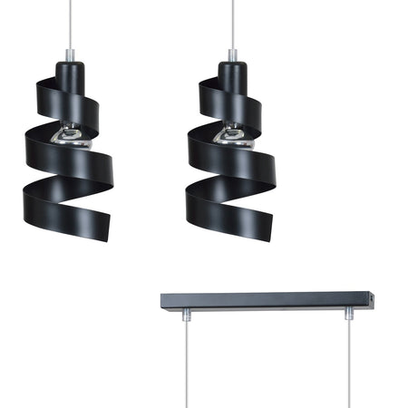 Lampadario Moderno 2 Luci Saga In Acciaio Nero Con Fasce A Spirale