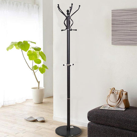 Appendiabiti con supporto per ombrellone, 170 cm, in metallo con base in marmo, 16 ganci, design moderno, nero Appendiabiti con supporto per ombrellone, 170 cm, in metallo con base in marmo, 16 ganci, design moderno, nero