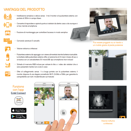 Avidsen Wave 2 videocitofono senza fili wireless con schermo da 7" portata 350 metri