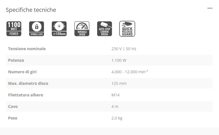 FF-Group AG125/1100E Pro smerigliatrice angolare velocità variabile da 1100W - uso professionale