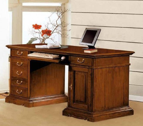 MOBILI 2G - SCRIVANIA PORTA PC ARTE POVERA IN LEGNO TINTA NOCE 160X80X87