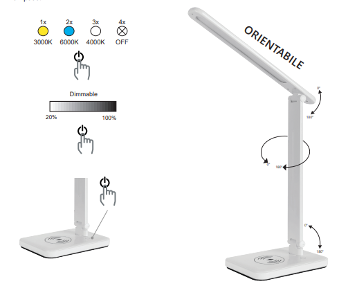 Alca Power Vera lampada da tavolo 5W 250lm con caricatore wireless per smartphone