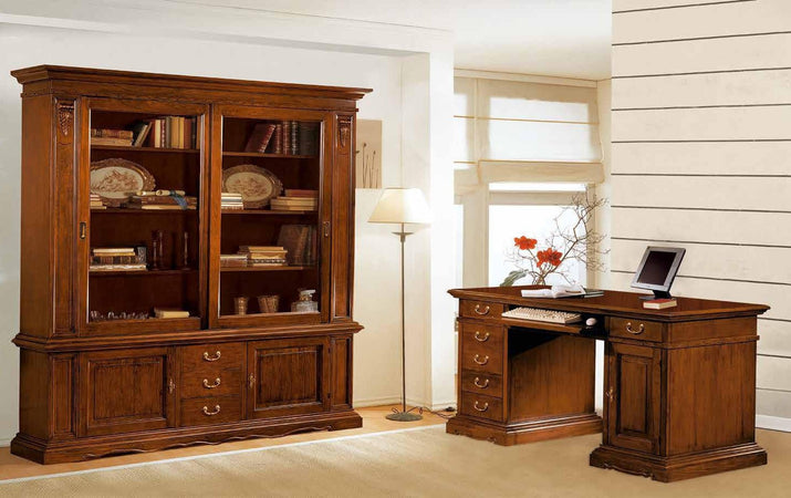MOBILI 2G - SCRIVANIA PORTA PC ARTE POVERA IN LEGNO TINTA NOCE 160X80X87