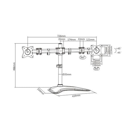 LINK BRACCIO SUPPORTO DA TAVOLO CON BASE PER 2 MONITOR 13-27
